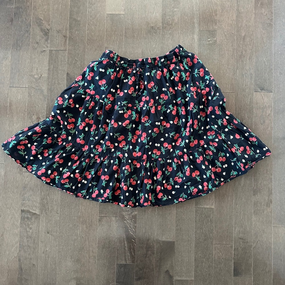 Vintage Gunit Fashions Cherries Tiered Midi Skirt Boho Romantic Flirty Cotton 1X